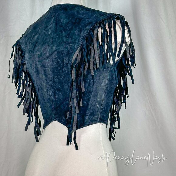 Vintage West Wind Fringe Studded Cropped Vest Black - Picture 4 of 7